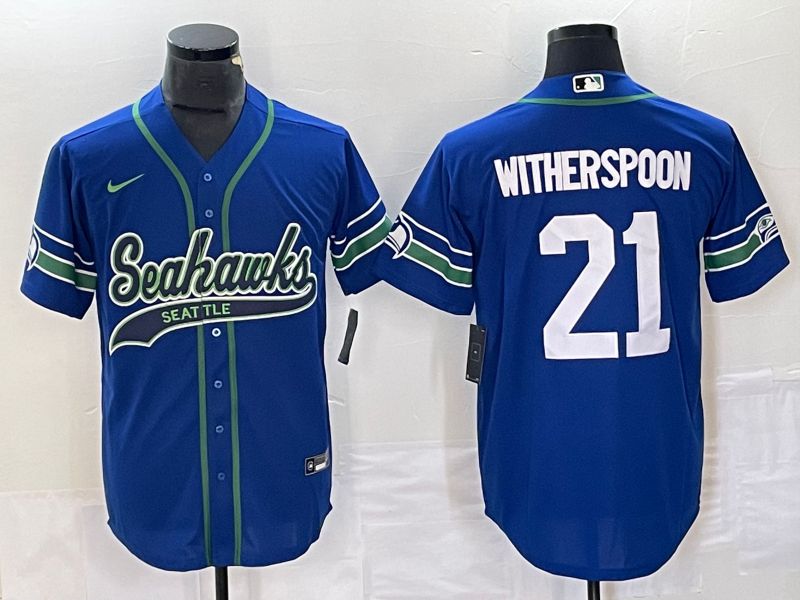 Men Seattle Seahawks 21 Witherspoon Blue Co Branding Nike Game NFL Jersey style 1